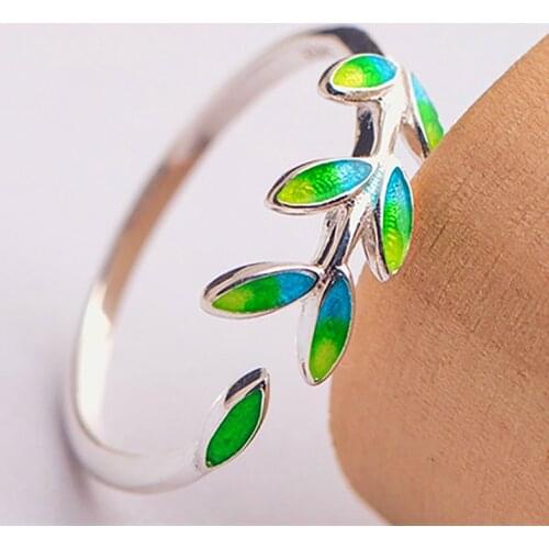 Trendy Green Color Minimalist Jewelry Clear CZ Olive Leaves Adjustable Rings For Women Girl Party Gifts