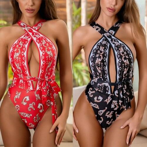 2021 New Printed Bikini Wrap Around High Cut Women Swimwear One Piece Swimsuit Female Backless Monokini Bather Bathing Suit Swim