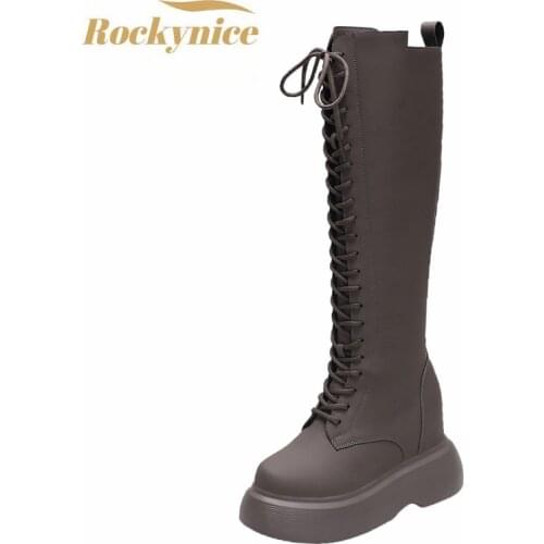 New 2021 Autumn Women Long Boots Wedge Heel Knight Shoes Woman Winter Knee High Boots Leather Motorcycle Boots Female Footwear