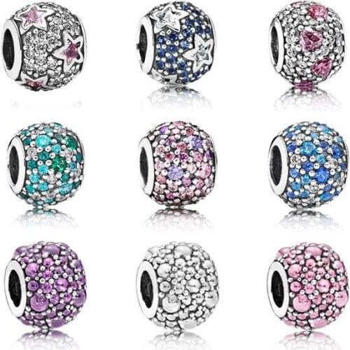 NEW 100% 925 Sterling Pure Silver Sparkling STATS Clip Charm Bead Fit Original Bracelet DIY bracelet The factory wholesale