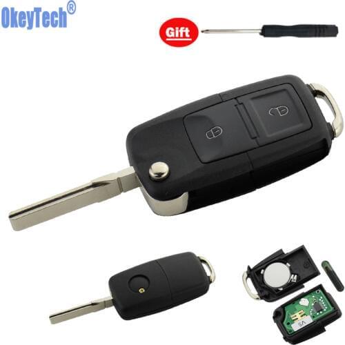 OkeyTech For VW-w Volkswagen Passat Bora Polo Golf 2 Button Flip Folding Switchblade Remote Car Key 433Mhz ID48 Chip HU66 Blade