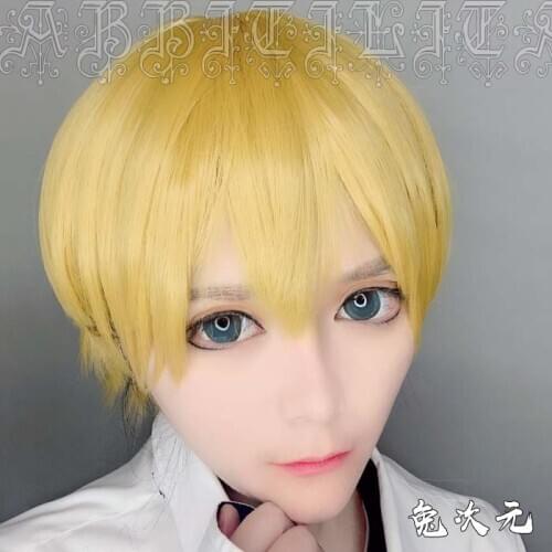 Anime Fate/Prototype Grand Order Arthur Pendragon Golden Short Fluffy Cosplay Wig Costume Synthetic Hair Saber + Wig Cap