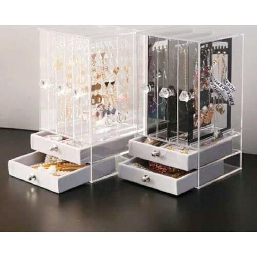 Plastic Storage Box High-end Portable Earring Drawer Transparent Dust-proof Display Box Makeup Jewelry Rack Storage Box Shelf