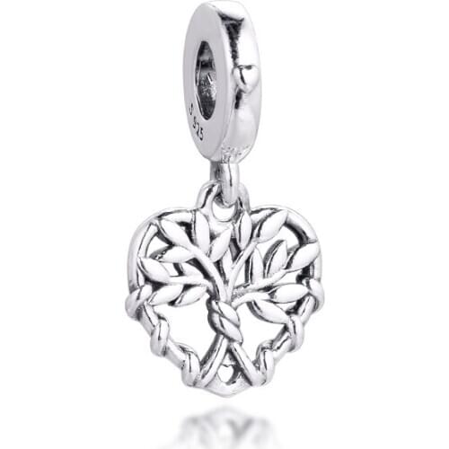 Fits for Pandora Beads Bracelets Heart Family Tree Dangle Charms 100% 925 Sterling Silver Jewelry Free Shipping
