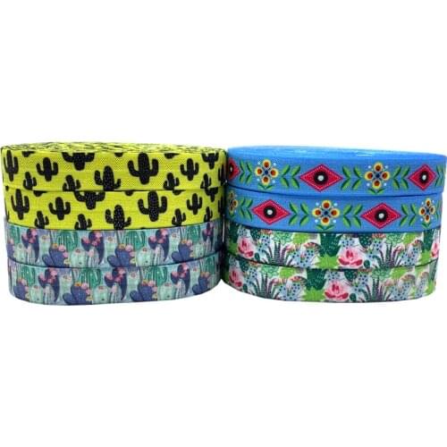 10Yards 16mm Cute Lotus Tropical Cactus Fold over Elastic bands Baby Headband DIY Girls Hair Accessories Craft Supply