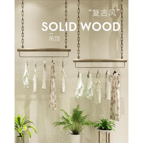 Simple vintage clothing store display rack, clothing rings ceiling clothing rack, high and low rack womens clothing store shelf