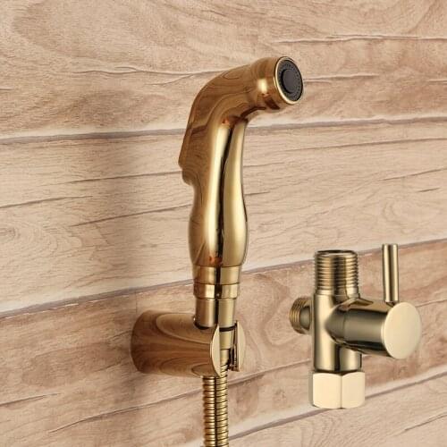 Luxury Gold shower Spray handheld toilet bathroom shower nozzle spray jet set 7/8*7/8*1/2 Valve shower head Complete set golden