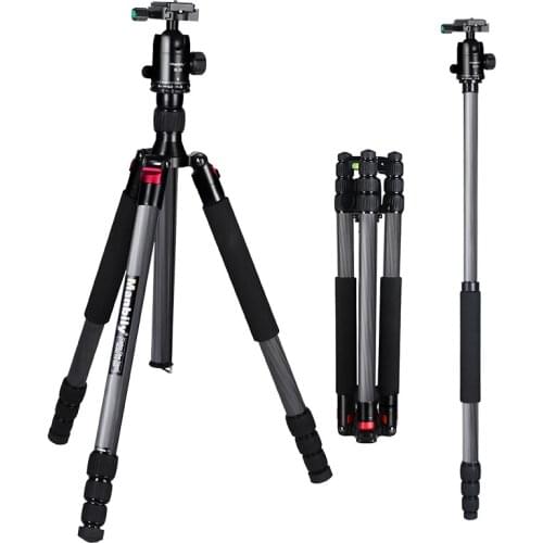 Manbily CZ-820 Carbon Fiber Tripod 68.5'' 33lb Load Travel Birding Sports Event Conference Photo Video Pano Camera Mount Monopod