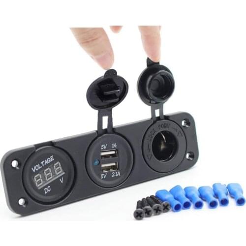 12V Universal 3 in 1 Cigarette Lighter Socket Dual USB Power Adapter Charger LED Digital Voltmeter for Car Auto Motorcycle Boat
