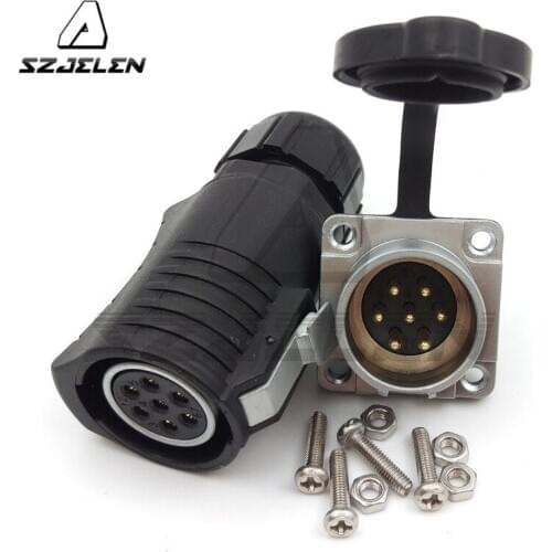 XHP20 series, 7-pin waterproof metal connector plugs and sockets, Screw panel installation, Industrial connectors