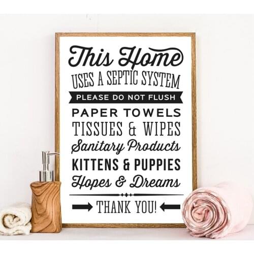 Bathroom Sign Canvas Print Septic System Funny Vintage Poster Do Not Flush Hopes Quotes Modern Painting Bathroom Wall Art Decor