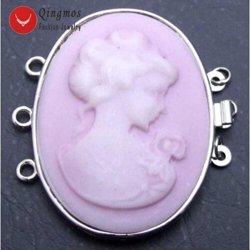 Qingmos 30*40mm Pink Oval Cameo Beauty Head Design Clasp 3 Strands Craft Clasp Accessories for Jewelry Making Necklace gp135