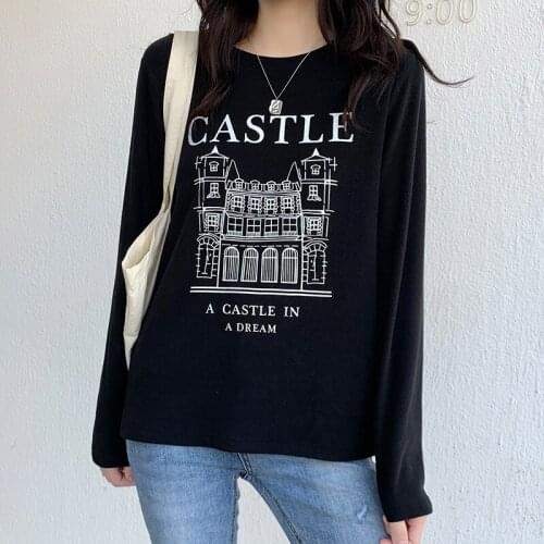 White Black Printed Long Sleeve Top Korean Fashion WomenS T-Shirt Female Vintage Clothing Blouses 2021 Kawaii Harajuku