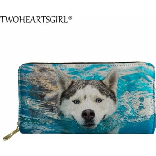 Twoheartsgirl Ladies Card Wallet Women Pu Leather Phone Pocket Female Clutch Money Bags Husky Coin Purse Lady Party Bag Fashion
