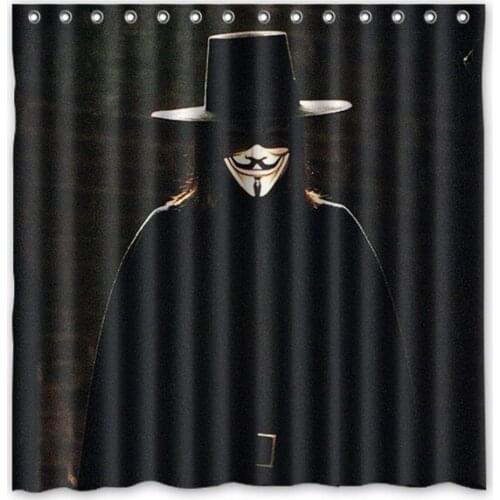 [180*180cm]Custom V for Vendetta Polyester Bathroom Shower Curtain Waterproof Fabric Bath Decorative Curtain with Hooks