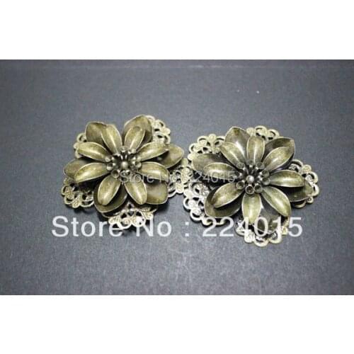 2 pcs/53mm Filigree Wrap Flower Metal Embellishments Hairpin Connectors For Jewelry DIY Findings Accessories