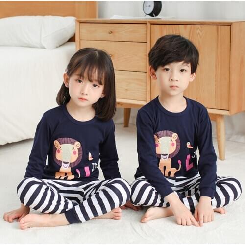 2019 Kids Pajamas Sets Girls Lion Animal Night Suit Children Cartoon Sleepwear Pyjamas kids Cotton nightwear 2-13Y Teens Clothes