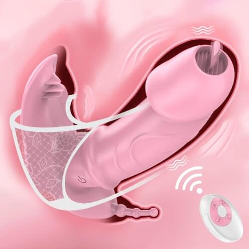 3 In 1 Heated Invisible Wearable Penis Clitoris Stimulator Remote Control 7 Frequency Tongue Vibrator Sex Toy For Women