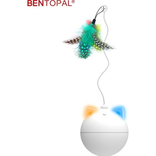 BENTOPAL--Interactive Electric Cat Stick Toy Automatic Feather Cat Toy Ball Rolling Colorful Led Ear Pet Toys