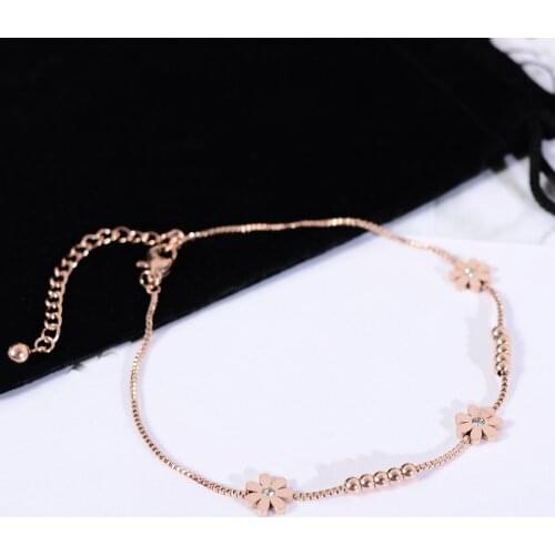 YUN RUO Sweet Daisy Bracelet Chain Woman Birthday Gift Rose Gold Color Fashion 316 Titainum Steel Jewelry Not Fade Drop Shipping