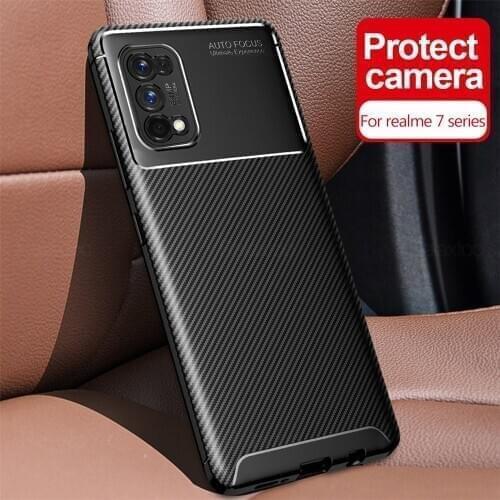 For Oppo Realme 7 Pro Case Carbon Fiber Texture Silicone Back Cover Realmi Realmy 7pro Realme7 Pro Camera Shockproof Phone Coque