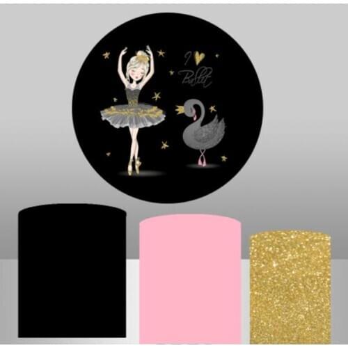 Black Swan and Ballet Girl Round Background Circle Photo Backdrop Baby Birthday Party Decor Table Cylinder Cover Photocall 721