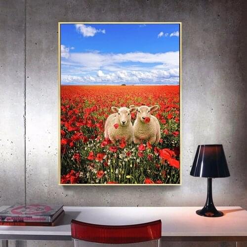 DIY new diamond inlaid flower animal sheep rhinestone home decoration 5D diamond painting full workshop gift landscape painting