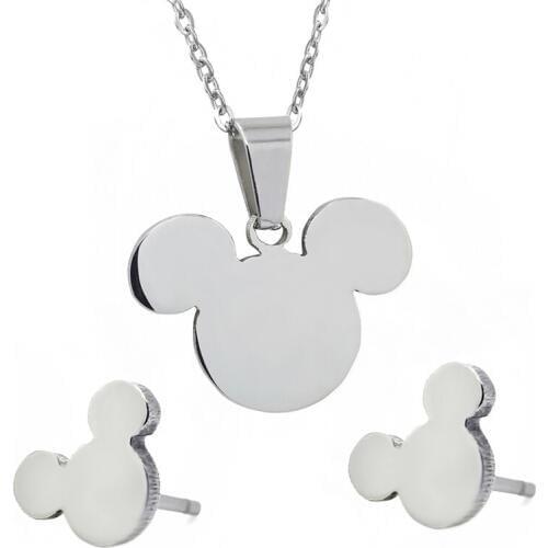 ERLUER European American fashion Mickey Pendant Necklace Earrings for Women Jewelry Sets Austria Crystal Girl Gift Drop shipping
