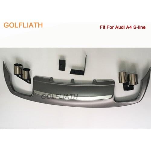 GOLFLIATH PP+Stainless Rear Lip Bumper Diffuser Kit End Pipe Muffler Tip fit For Audi A4 S-line 2012-2015
