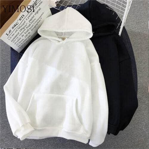 Harajuku Hooded Sweatshirts Autumn Winter Velvet Thick Pullover 2020 Casual Solid Long Sleeve Loose Sweatshirt Tops