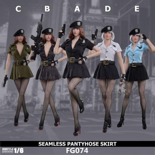 DIY Toys 1/6 FG074 Female Shooter Policewomen Skirt Dress with Stockings Cap underwear Clothing Set for 12''Bodies Figures Acces