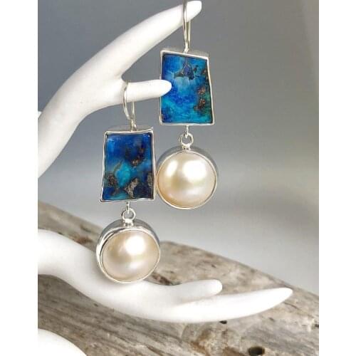 Delicate Blue Opal Drop Earrings Fashion Jewelry Purple Rhinestone White Pearl Statement Dangle Earring