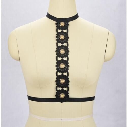 Body cage sexy Flower decoration Goth Mesh middle of the chest Lingerie Elastic cage bra cupless lingerie Bondage Garter Amazing