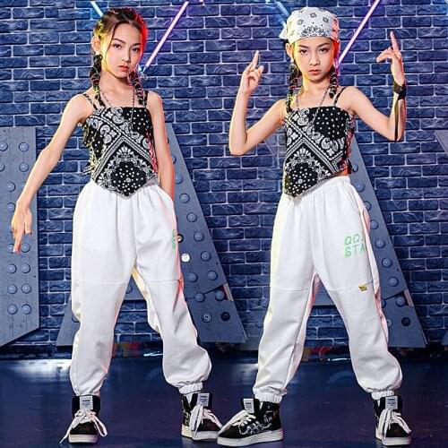 Girls Jazz Dance Performance Costume Hip Hop Pants Black Cropped Tops Kids Street Dance Clothes Modern Stage Clothing BL6764