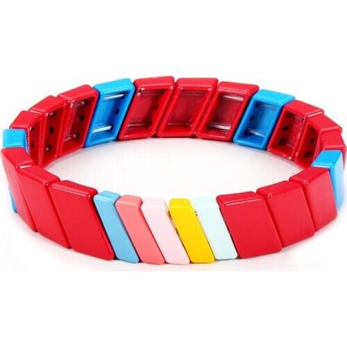 Charm Red Bracelet Square Enamel Tile Bracelet Trendy Valentine Jewelry Geometric Alloy Beads Strand Bracelets Girl Dropshipping