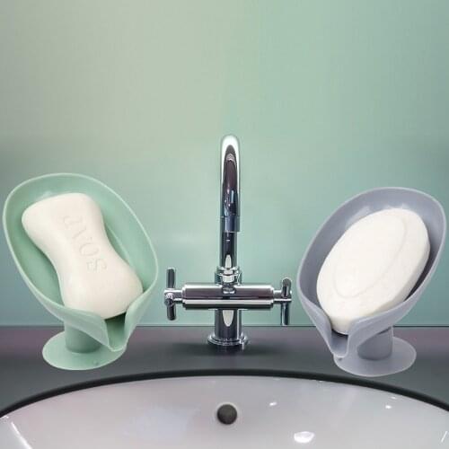 Creative Sucker Soap Holder Leaf Shape Soap Box Drain Punch-free Soap Box Bathroom Shower Sponge Storage Tray Bathroom Supplies