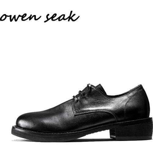 Owen Seak Men Dress Shoes Luxury Trainers Cow Leather Wedding Shoes Adult Male Spring Autumn Lace Up Brand Flats Black Shoes