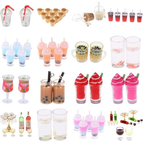 1-5pcs Mini Cute Milkshake Ice Cream Lemon Milk Fruit Tea Water Cup Strawberry Miniatures Dollhouse Accessories Cups Kitchen Toy