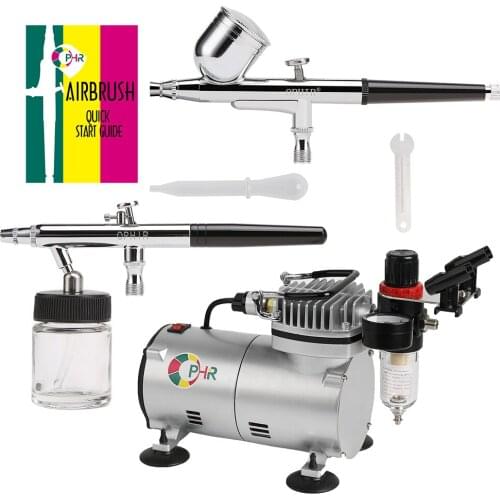 OPHIR 2 Airbrush Kit with 110V 220V Air Compressor Spray Paint Gun for Body Paint Art Model Hobby Cake Decorating _AC089+004+072