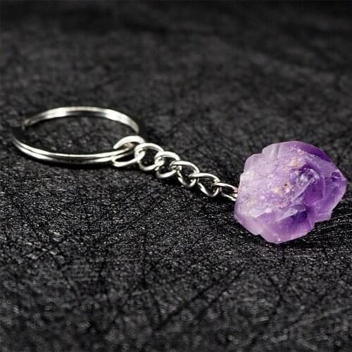 Natural Stone Nuggets Raw Real Amethysts Crystal Quartz Stone Dangle Car Clasps Chains Key Rings