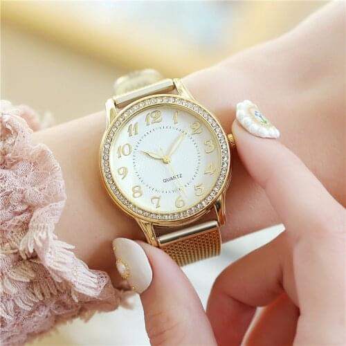 New Women Watches Luxury Mesh Band Bracelet Rose Gold Watches Inlaid Crystal Fashion Watch Women Casual Luxury Watch