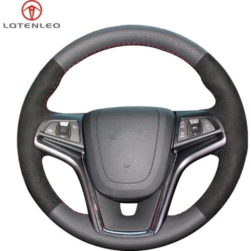 LQTENLEO Black Genuine Leather Suede Steering Wheel Cover For Chevrolet Malibu 2011-2018 Volt Camaro 2011-2015 Aveo 2016-2018