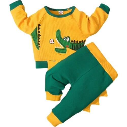 Autumn Cartoon Crocodile Cute Baby Boys Clothing Set 2PCS Set Home Service Two-piece Set 0-18M