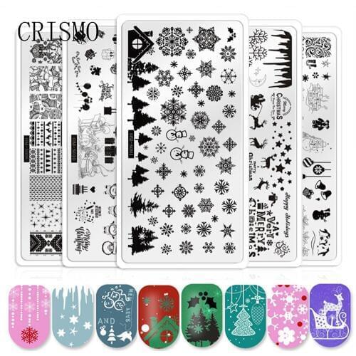 CRISMO Flower Grid Nail Stamping Plates Rectangle Round Plaid Geometric Image Print Stencil Nail Template for Polish Gel