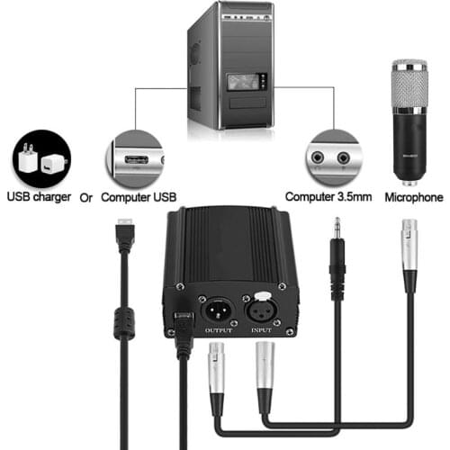 Portable 1 Channel 48V USB Phantom Power USB Cable XLR 3Pin Microphone Cable for Any Condenser Microphones Accessories