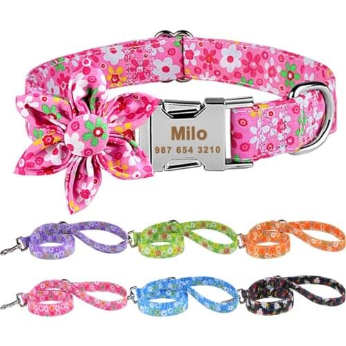 Adjustable Nylon Leash Fashion Print Puppy Small Large Medium Printed Pet Collar Leash Set Nylon Standard Dog Leash Collar Set