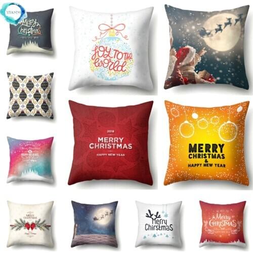 Christmas Santa Claus Print Polyester Throw Pillow Case Decorative Cushion Cover Merry Christmas Decoration Pillowcase 45X45CM