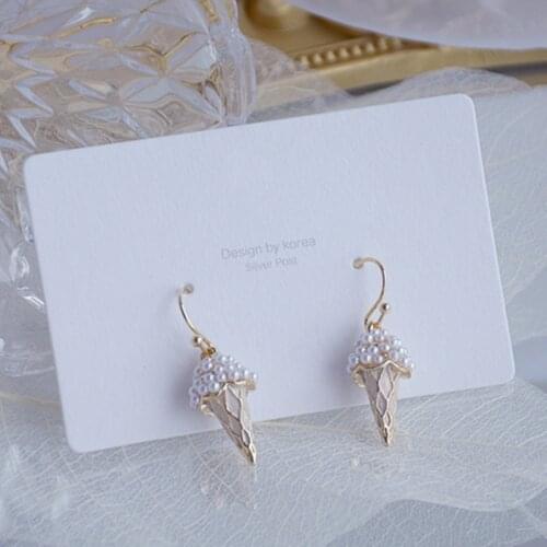14k Real Gold Plated Fashion Jewelry Pearl Ice Cream Exquisite Cute Stud Earrings for Woman Holiday Party Elegant Lovely Earring