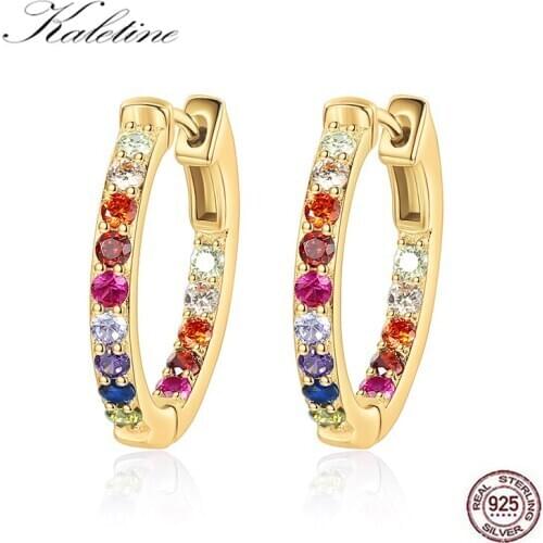 KALETINE 925 Sterling Silver Big Hoop Earrings Colorful Crystals Hoop Earrings Fine Jewelry Accessories For Women Gift For Girl