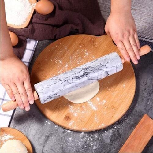 Natural Smooth Marble Rolling Pin with Wooden Handles For Easy Grip (Cloud Gray)